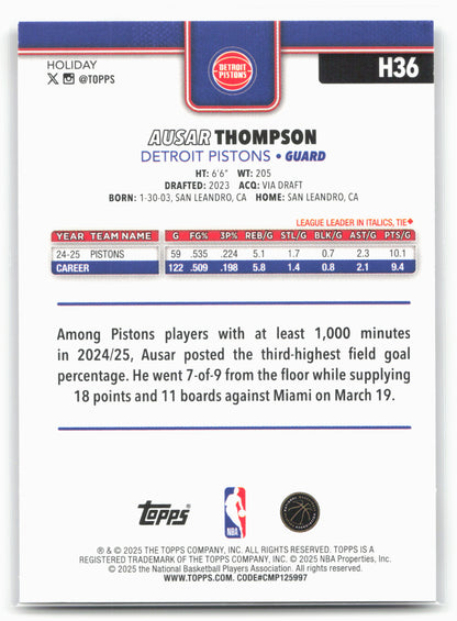 2025-26 Topps Holiday #H36 Ausar Thompson