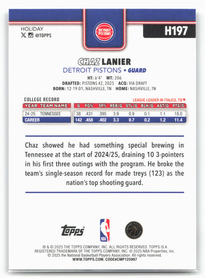 2025-26 Topps Holiday #H197 Chaz Lanier