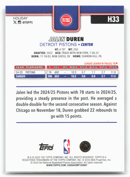 2025-26 Topps Holiday #H33 Jalen Duren