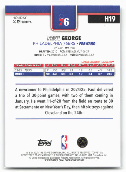 2025-26 Topps Holiday #H19 Paul George