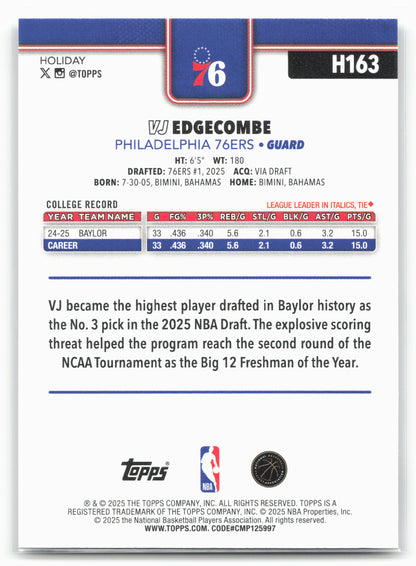 2025-26 Topps Holiday #H163 VJ Edgecombe