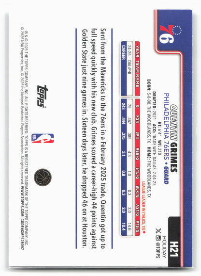 2025-26 Topps Holiday #H21 Quentin Grimes