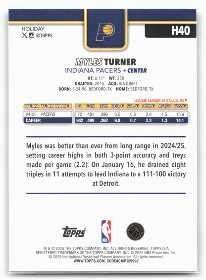 2025-26 Topps Holiday #H40 Myles Turner