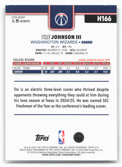 2025-26 Topps Holiday #H166 Tre Johnson III