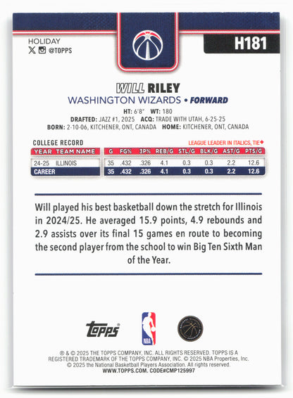 2025-26 Topps Holiday #H181 Will Riley