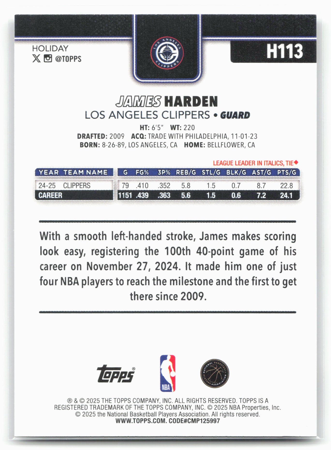 2025-26 Topps Holiday #H113 James Harden