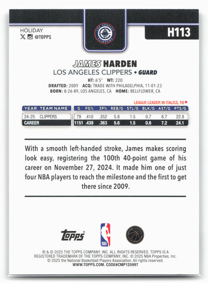 2025-26 Topps Holiday #H113 James Harden