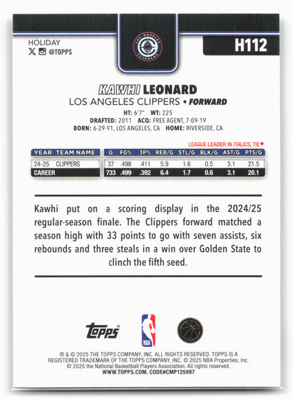 2025-26 Topps Holiday #H112 Kawhi Leonard