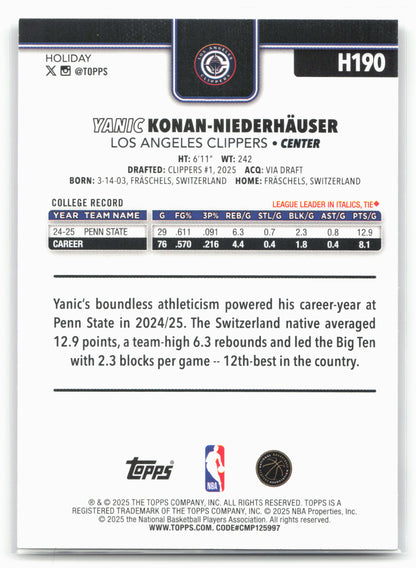 2025-26 Topps Holiday #H190 Yanic Konan Niederhauser