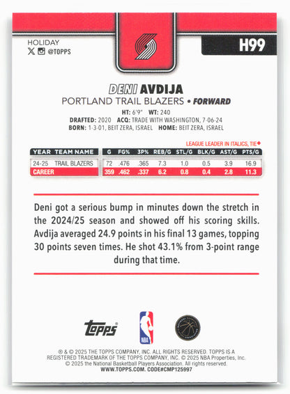 2025-26 Topps Holiday #H99 Deni Avdija