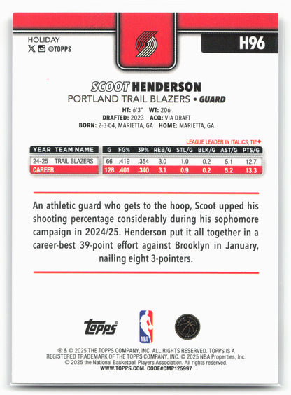 2025-26 Topps Holiday #H96 Scoot Henderson