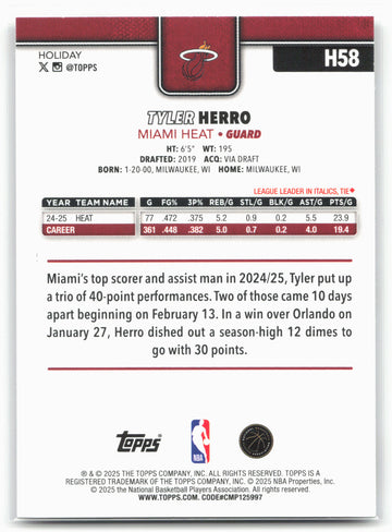 2025-26 Topps Holiday #H58 Tyler Herro