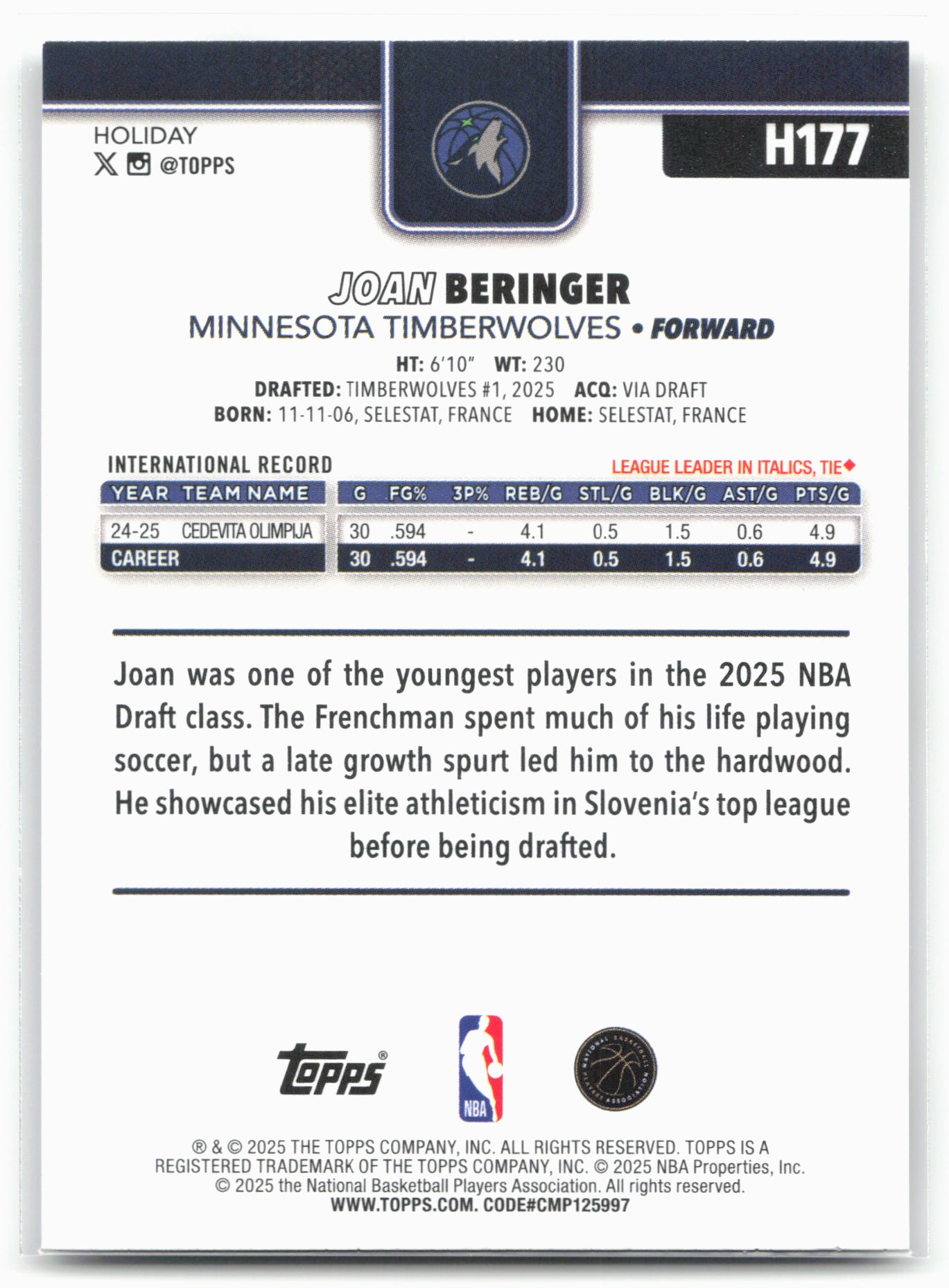 2025-26 Topps Holiday #H177 Joan Beringer