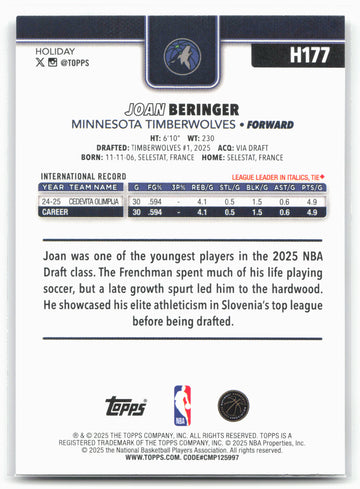 2025-26 Topps Holiday #H177 Joan Beringer