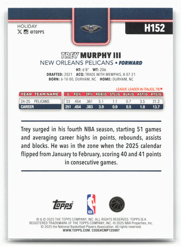 2025-26 Topps Holiday #H152 Trey Murphy III
