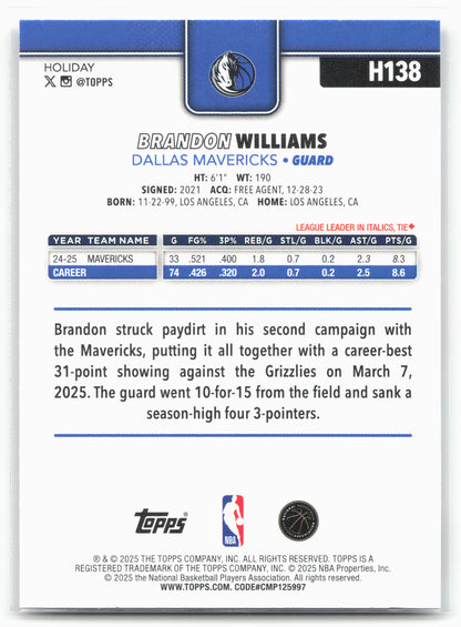 2025-26 Topps Holiday #H138 Brandon Williams