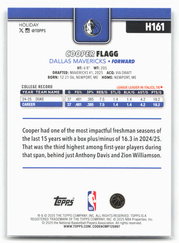 2025-26 Topps Holiday #H161 Cooper Flagg 23629
