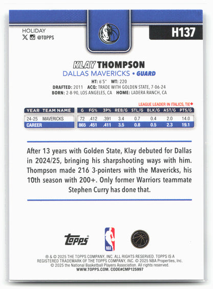 2025-26 Topps Holiday #H137 Klay Thompson