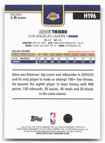 2025-26 Topps Holiday #H196 Adou Thiero