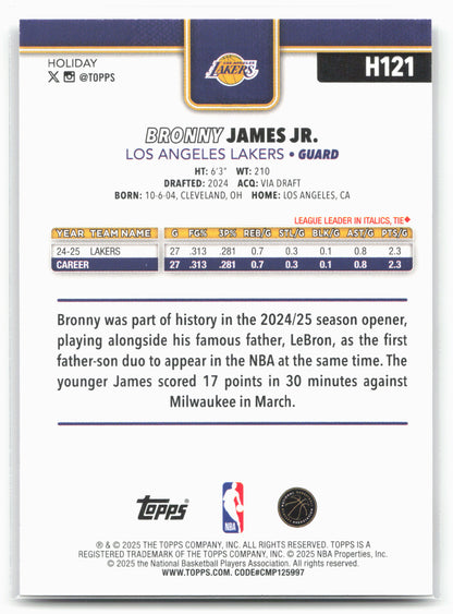 2025-26 Topps Holiday #H121 Bronny James Jr.