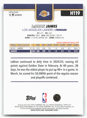 2025-26 Topps Holiday #H119 LeBron James
