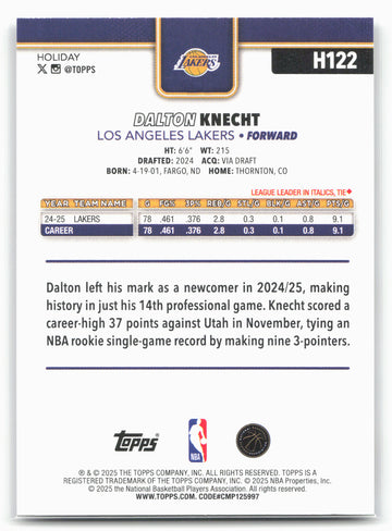 2025-26 Topps Holiday #H122 Dalton Knecht