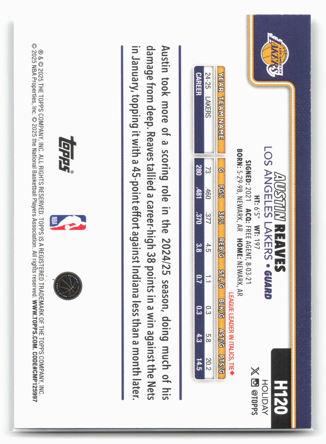 2025-26 Topps Holiday #H120 Austin Reaves