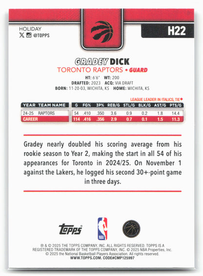 2025-26 Topps Holiday #H22 Gradey Dick