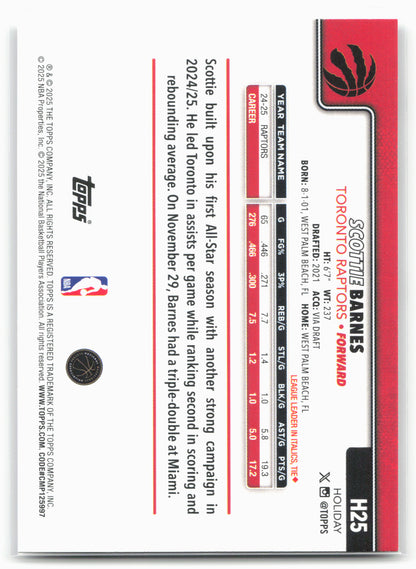 2025-26 Topps Holiday #H25 Scottie Barnes