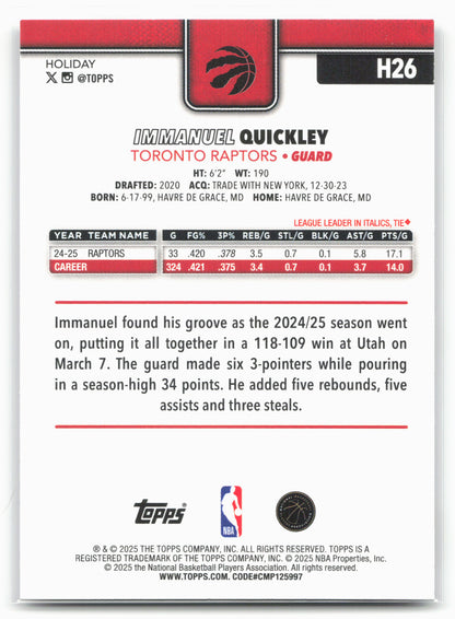 2025-26 Topps Holiday #H26 Immanuel Quickley