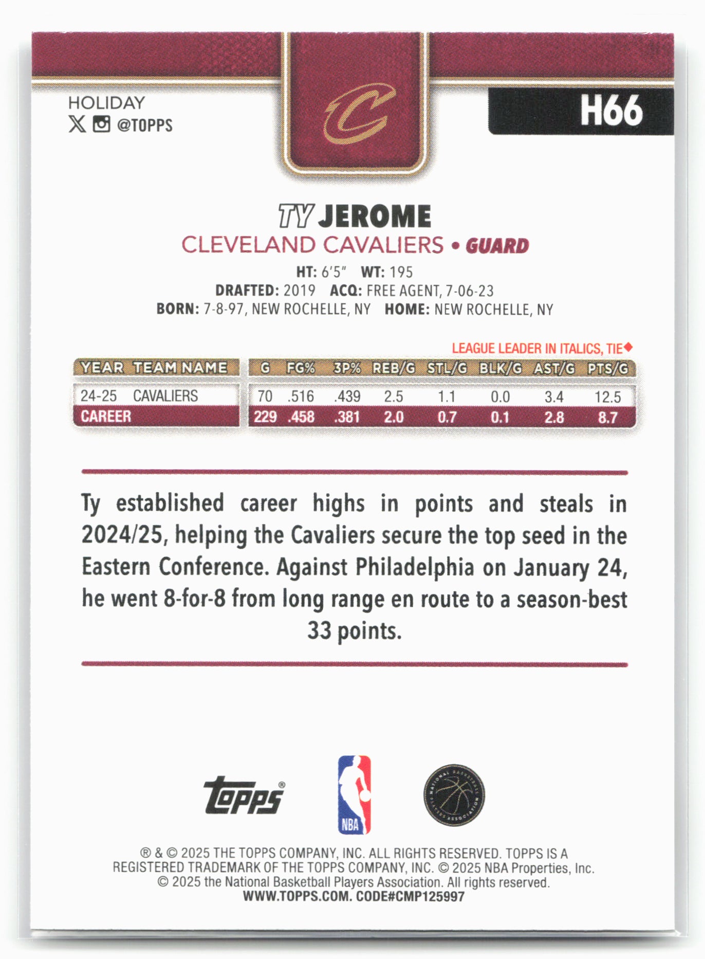 2025-26 Topps Holiday #H66 Ty Jerome