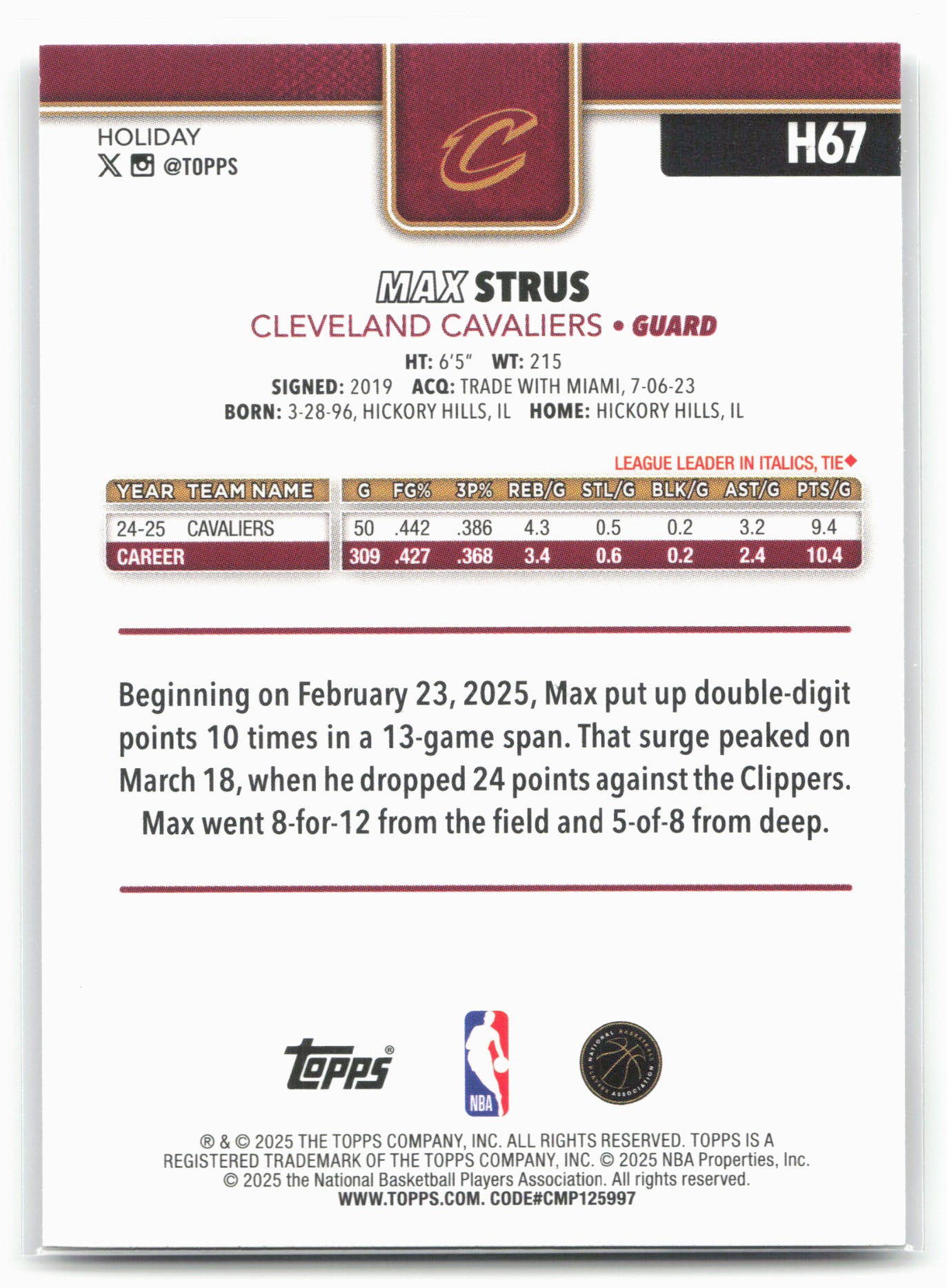 2025-26 Topps Holiday #H67 Max Strus