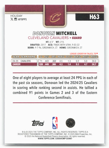 2025-26 Topps Holiday #H63 Donovan Mitchell