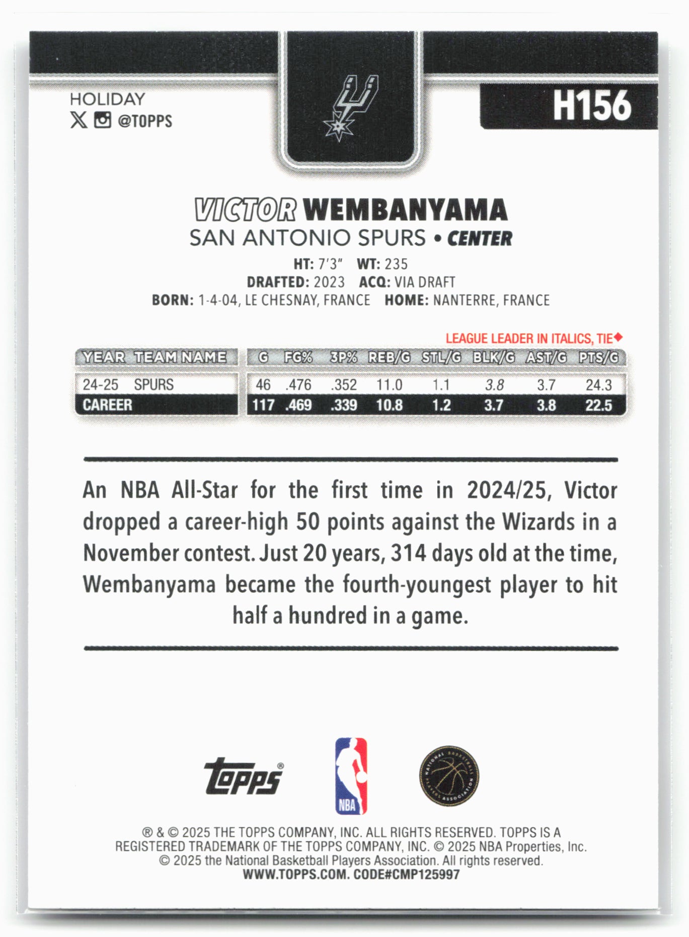 2025-26 Topps Holiday #H156 Victor Wembanyama