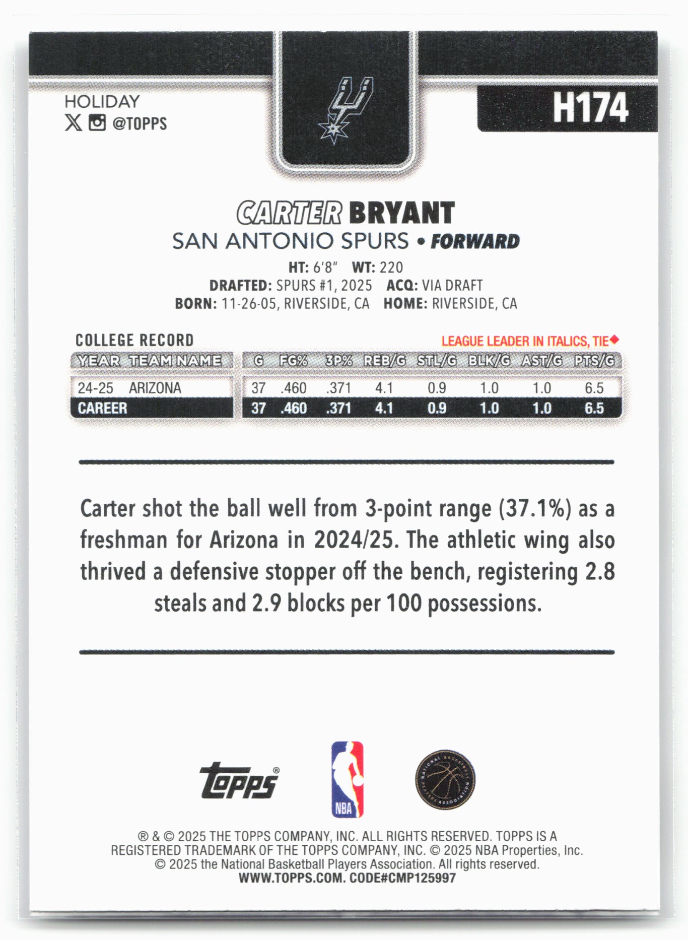 2025-26 Topps Holiday #H174 Carter Bryant