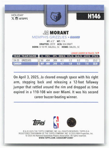2025-26 Topps Holiday #H146 Ja Morant