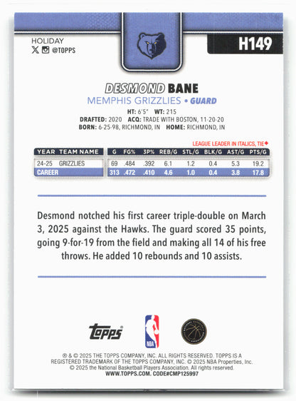 2025-26 Topps Holiday #H149 Desmond Bane