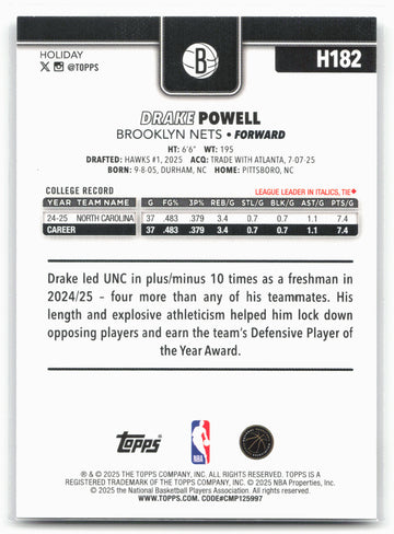 2025-26 Topps Holiday #H182 Drake Powell