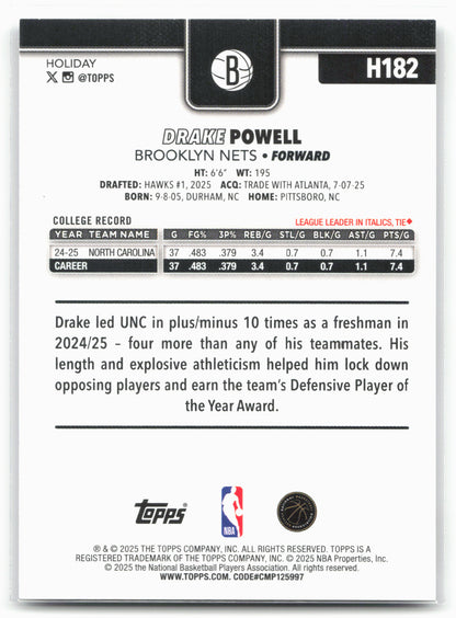 2025-26 Topps Holiday #H182 Drake Powell