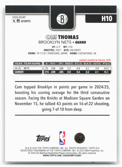 2025-26 Topps Holiday #H10 Cam Thomas