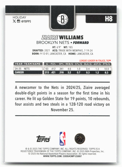 2025-26 Topps Holiday #H8 Ziaire Williams