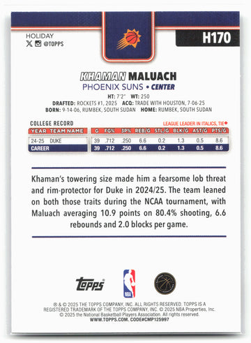 2025-26 Topps Holiday #H170 Khaman Maluach