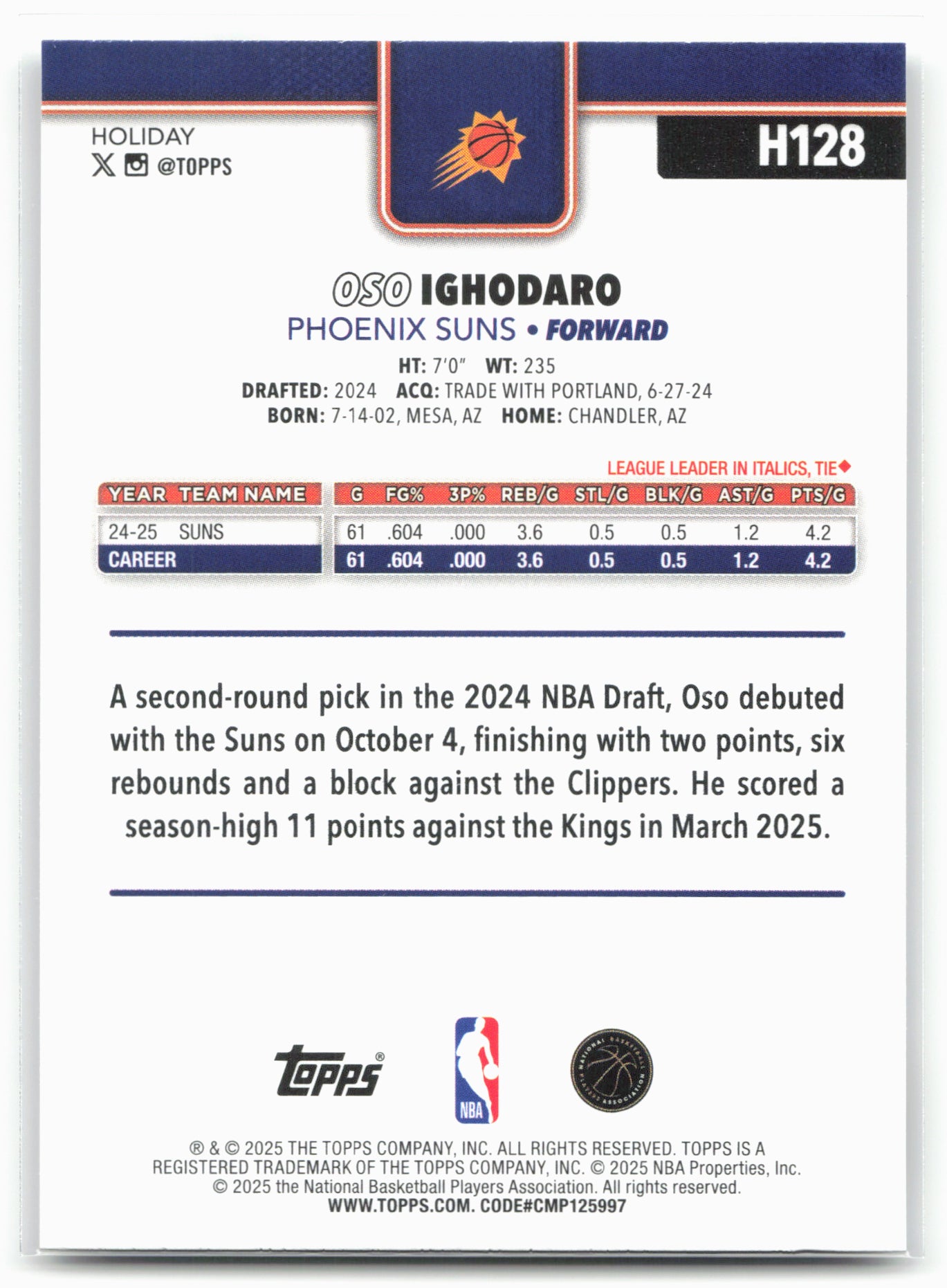 2025-26 Topps Holiday #H128 Oso Ighodaro