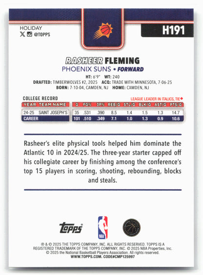 2025-26 Topps Holiday #H191 Rasheer Fleming