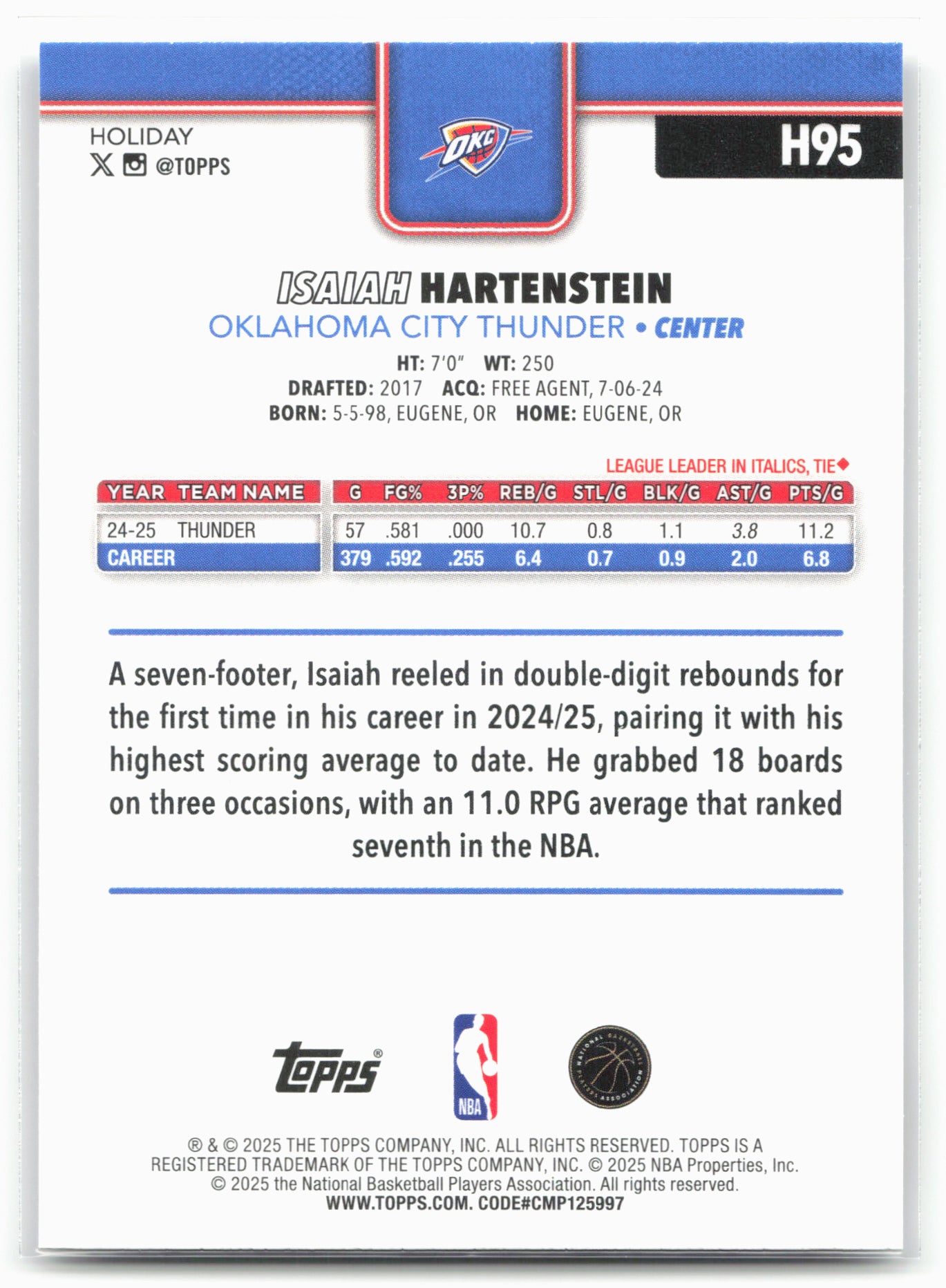 2025-26 Topps Holiday #H95 Isaiah Hartenstein
