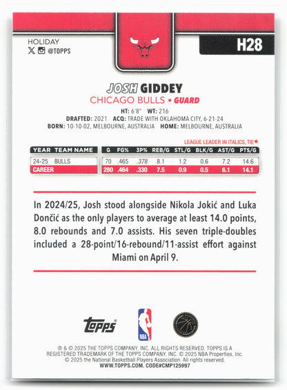 2025-26 Topps Holiday #H28 Josh Giddey