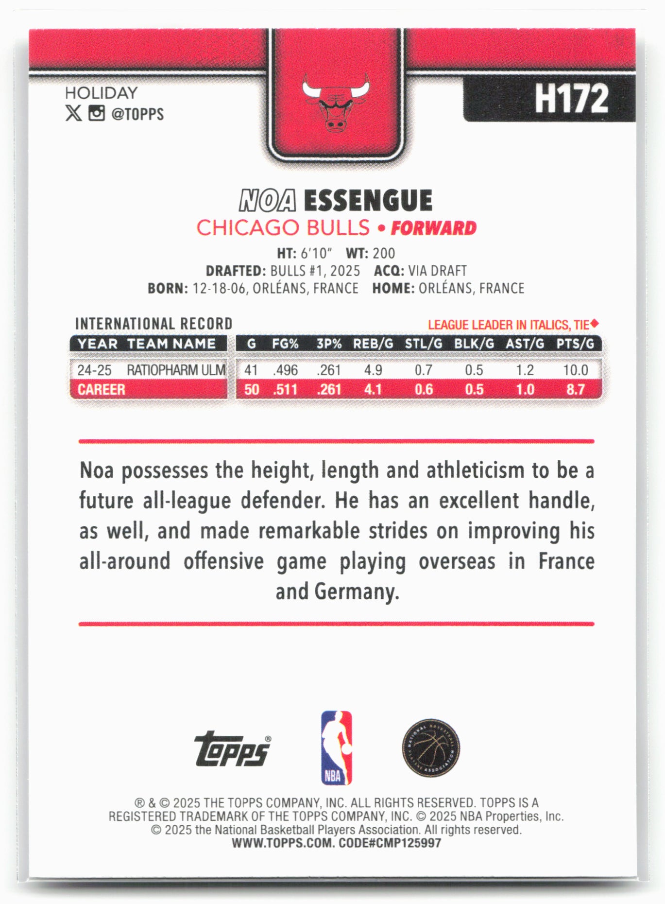 2025-26 Topps Holiday #H172 Noa Essengue