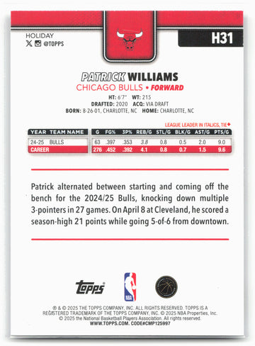 2025-26 Topps Holiday #H31 Patrick Williams