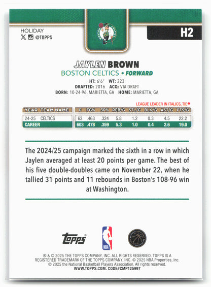 2025-26 Topps Holiday #H2 Jaylen Brown