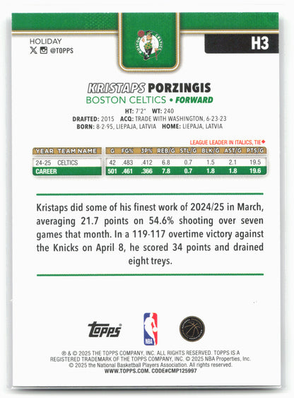 2025-26 Topps Holiday #H3 Kristaps Porzingis